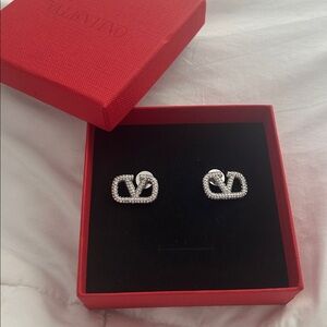 Valentino silver Swarovski crystal Vlogo earrings